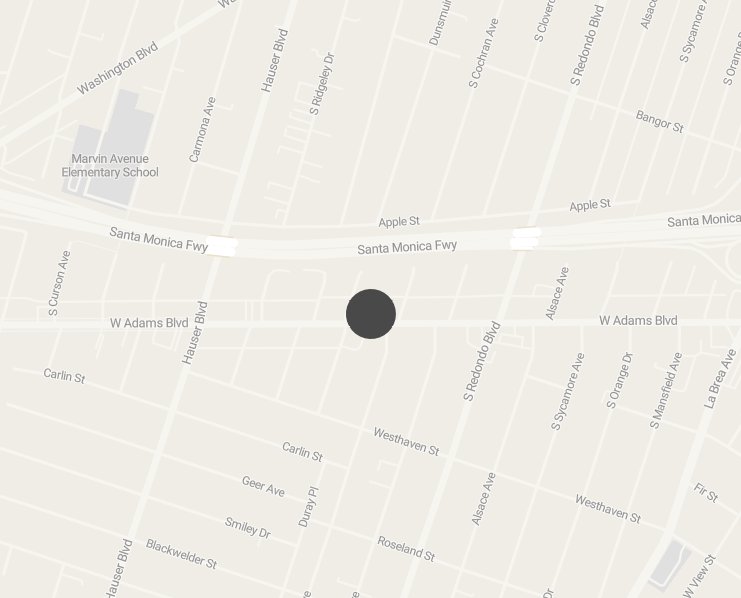 A neighborhood map showing the location of our West Adams bakery