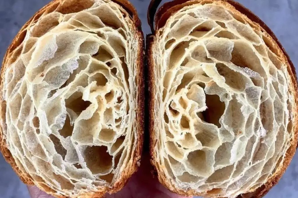 A cross-section of a delicious, flaky pastery